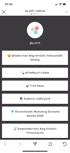 Y-shift Instagram, Linktree